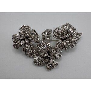 Anne Klein Silver Tone Rhinestone Floral Brooch Vintage Statement